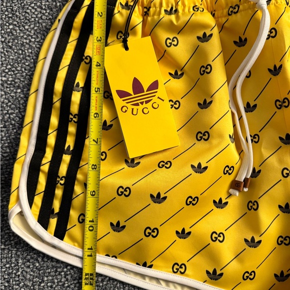 Gucci Yellow Athletic Shorts with Black Trim and Drawstring - Picture 3 of 8
